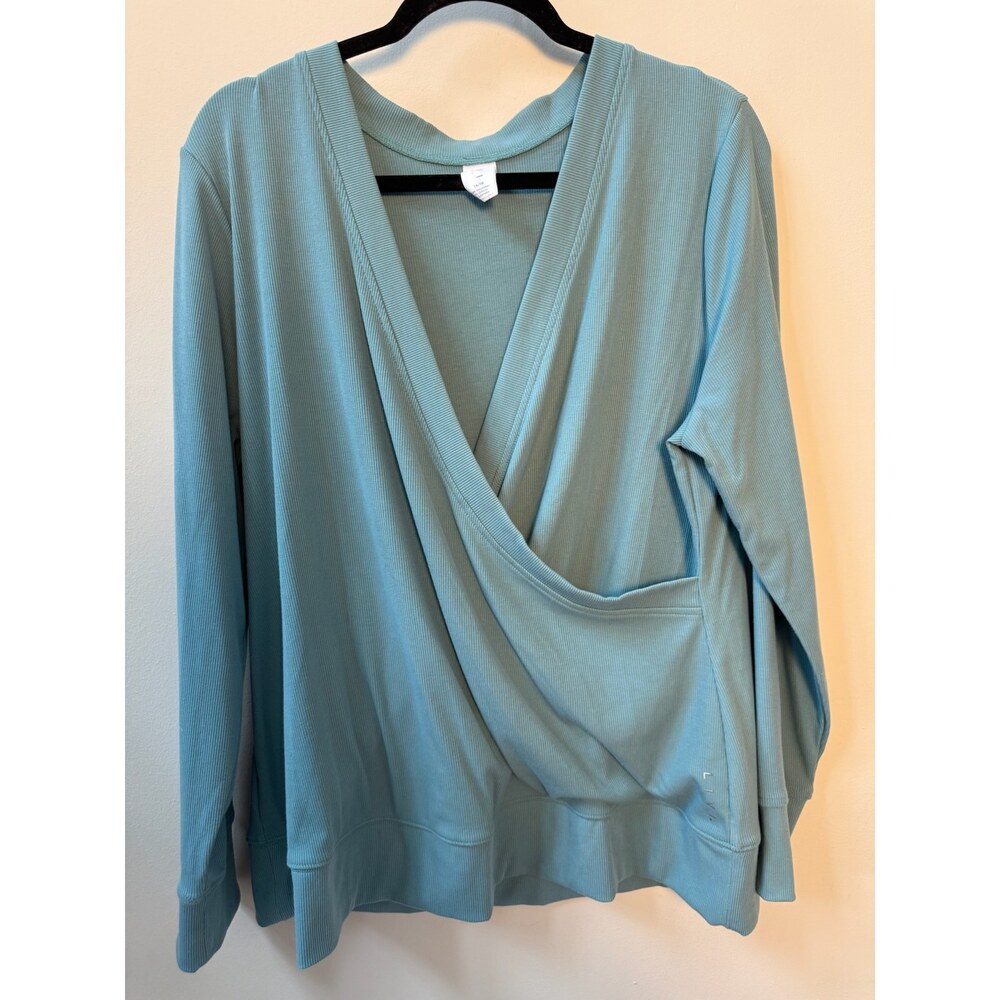Livi Sage Green Draped Wrap Front Long Sleeve Top Size 14/16